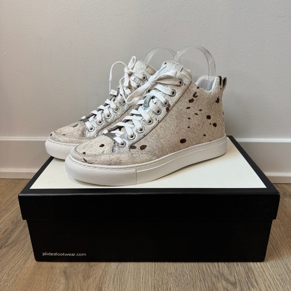 J/Slides Ludlow Pony Off White Metallic Calf Hair High Top Sneakers 6.5M EUC